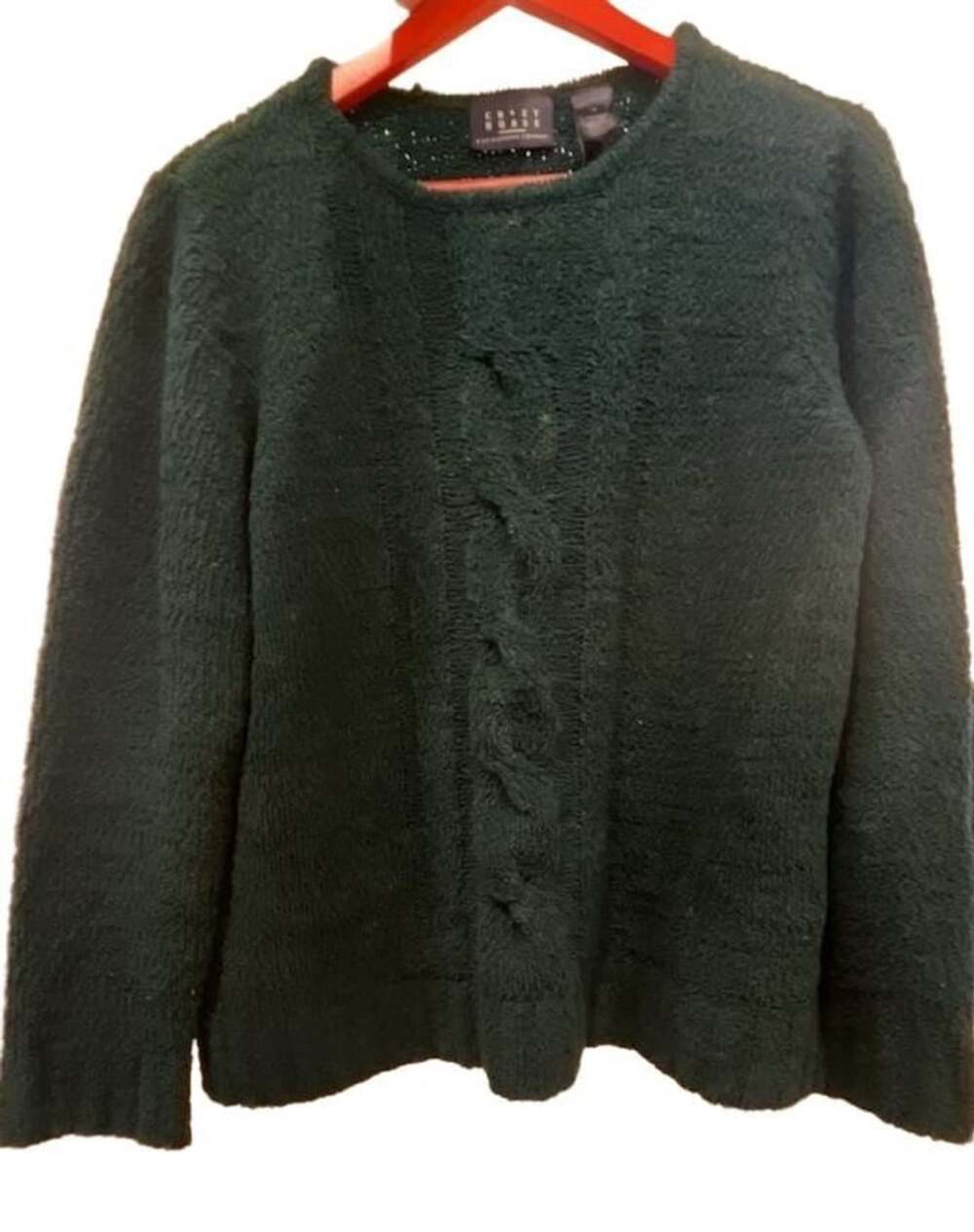 Crazy Horse Sweater Size M Green Fuzzy Cable Knit Crewneck